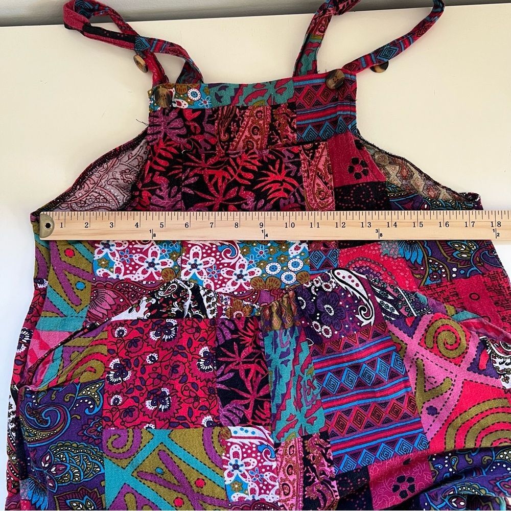 Patchwork Print Overalls Size Small Pockets Wide … - image 7